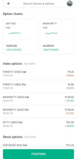 selection of nifty 50 or bank nifty in index option chain in Groww app